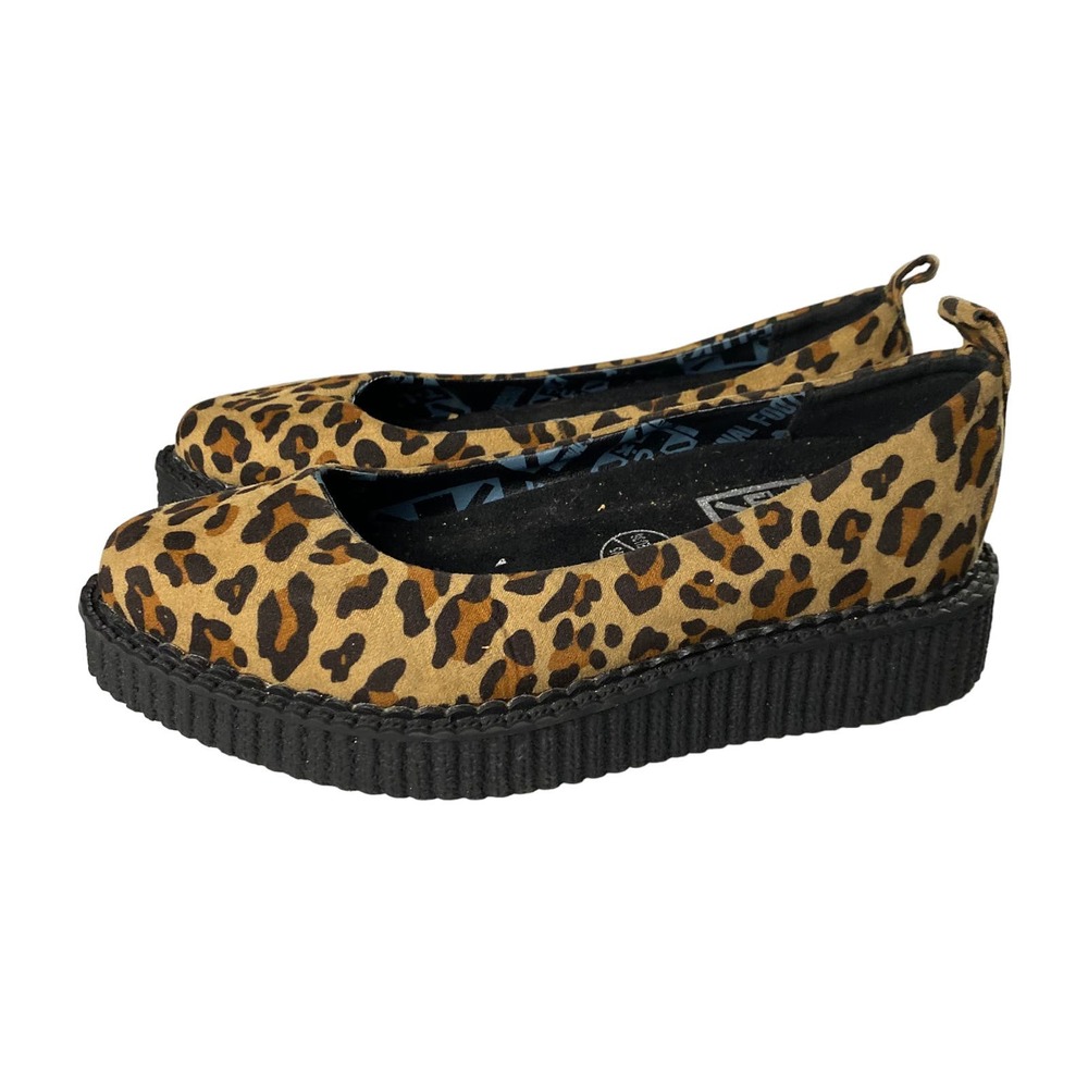 T.U.K. Leopard Pointed Ballet Creaper Women's 5 Platform Goth